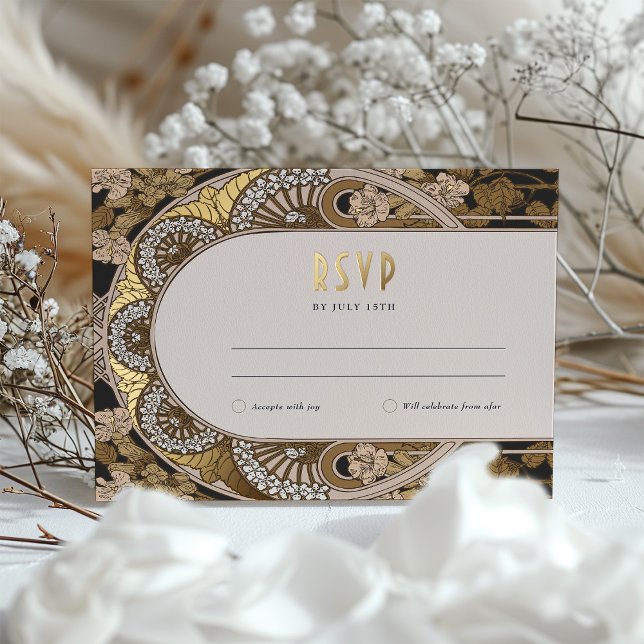 Art Nouveau RSVP Postcard with Golden Highlights (Creator Uploaded)