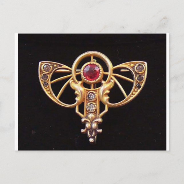 Art Nouveau Ruby Paste Pin 2 Postcard (Front)