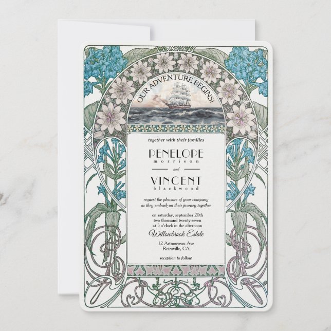 Art Nouveau Sail Away Wedding Invitation (Front)