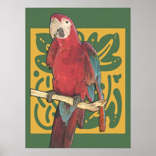Art Nouveau Scarlet Parrot Poster (Front)