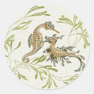 Art Nouveau Seahorse Illustration - Altered Art Classic Round Sticker