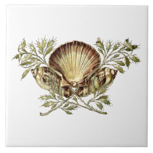 Art Nouveau Seashell Ornament Ceramic Tile