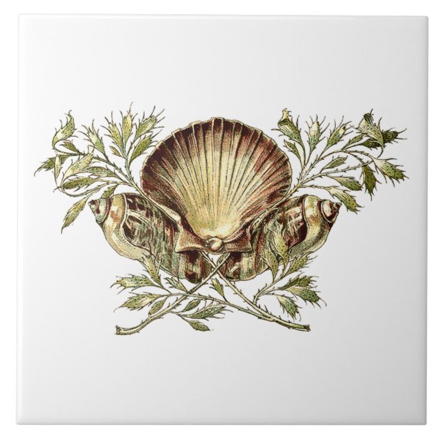 Art Nouveau Seashell Ornament Ceramic Tile (Front)