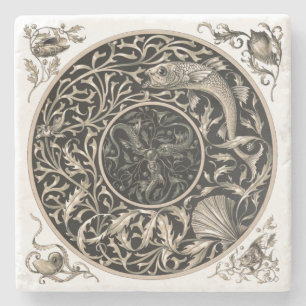 Art Nouveau Seashells & Fish by Anton Seder Stone Coaster