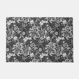 Art Nouveau Seaweed Floral, Black and White Doormat