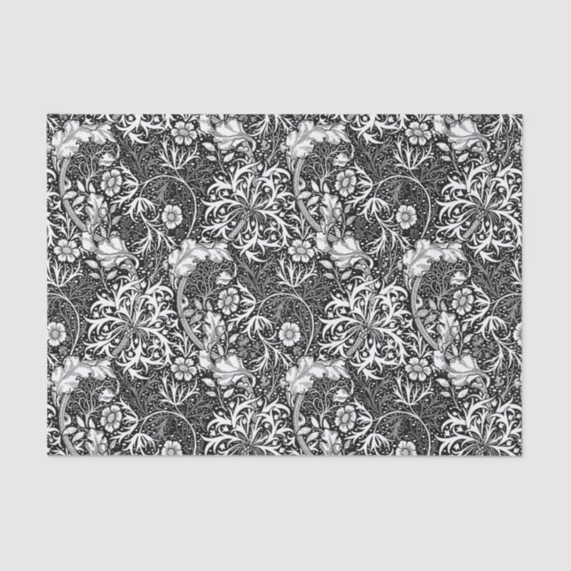 Art Nouveau Seaweed Floral, Black and White Tissue Paper (Front)