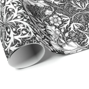 Art Nouveau Seaweed Floral, Black and White Wrapping Paper
