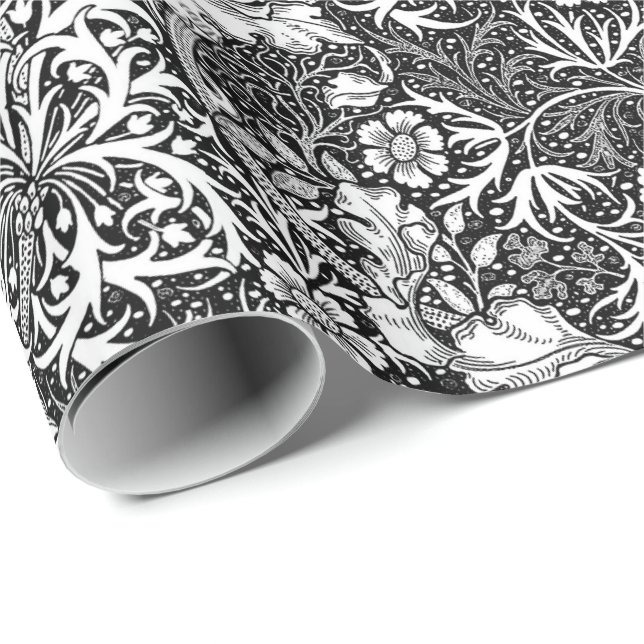 Art Nouveau Seaweed Floral, Black and White Wrapping Paper (Roll Corner)
