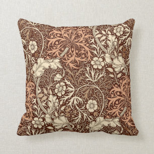 Art Nouveau Seaweed Floral, Brown and Beige Cushion