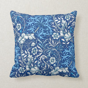 Art Nouveau Seaweed Floral, Cobalt Blue and White Cushion