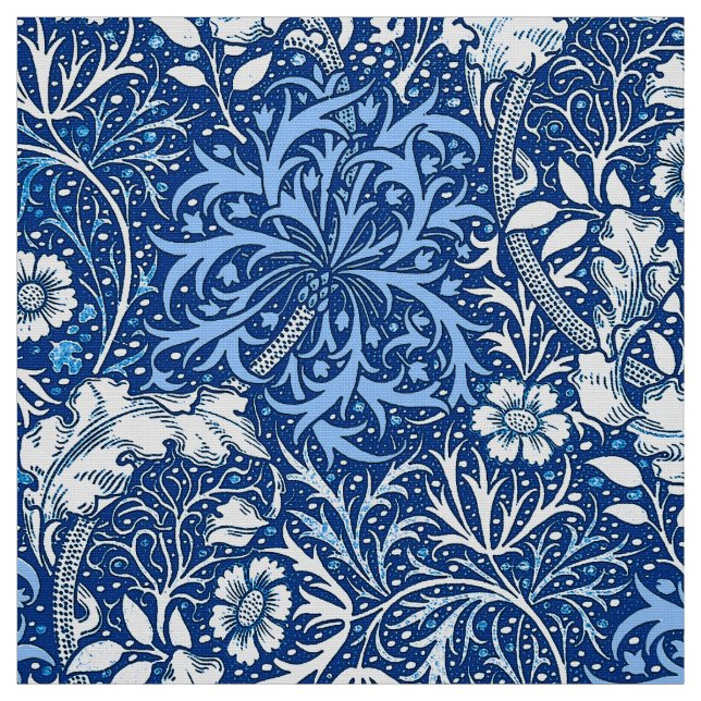 Art Nouveau Seaweed Floral, Cobalt Blue and White Fabric (Swatch)