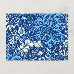 Art Nouveau Seaweed Floral, Cobalt Blue and White Postcard