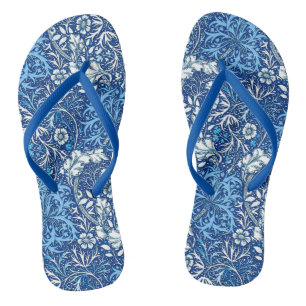 Art Nouveau Seaweed Floral, Cobalt Blue and White Thongs