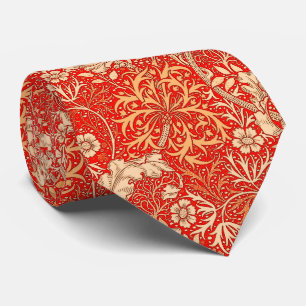 Art Nouveau Seaweed Floral, Deep Coral Orange Tie