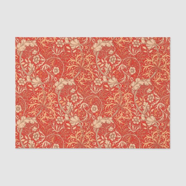 Art Nouveau Seaweed Floral, Deep Coral Orange Tissue Paper (Front)