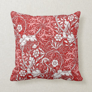 Art Nouveau Seaweed Floral, Deep Red and White Cushion