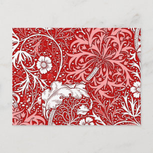 Art Nouveau Seaweed Floral, Deep Red and White Postcard