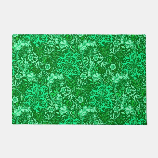 Art Nouveau Seaweed Floral, Emerald Green  Doormat (Front)