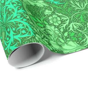Art Nouveau Seaweed Floral, Emerald Green Wrapping Paper