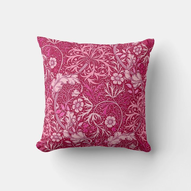 Art Nouveau Seaweed Floral, Fuchsia Pink Cushion (Front)