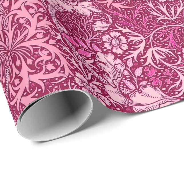 Art Nouveau Seaweed Floral, Fuchsia Pink Wrapping Paper (Roll Corner)