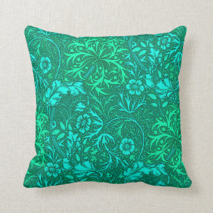 Art Nouveau Seaweed Floral, Turquoise and Aqua Cushion