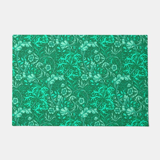Art Nouveau Seaweed Floral, Turquoise and Aqua Doormat (Front)