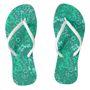 Art Nouveau Seaweed Floral, Turquoise and Aqua Thongs