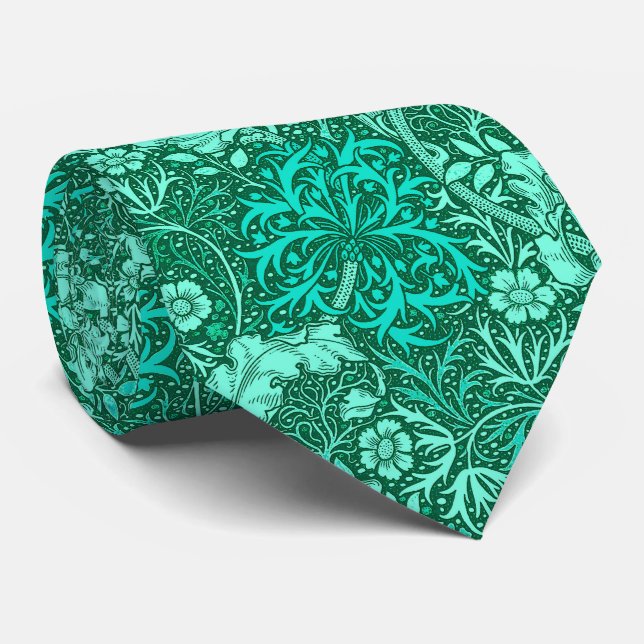 Art Nouveau Seaweed Floral, Turquoise and Aqua Tie (Rolled)