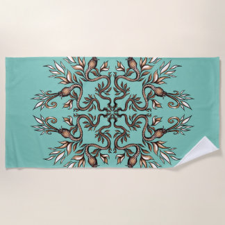 Art Nouveau Serpents Mandala - Dark Acaddemia Teal Beach Towel