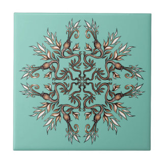 Art Nouveau Serpents Mandala - Dark Acaddemia Teal Ceramic Tile