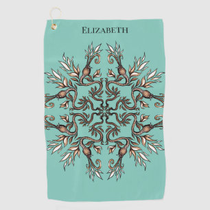 Art Nouveau Serpents Mandala - Dark Acaddemia Teal Golf Towel
