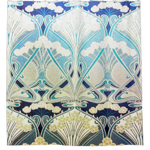 Art nouveau, silver,green,beige,nature shower curtain