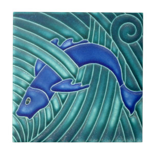 Art Nouveau - Single Blue Fish Tile