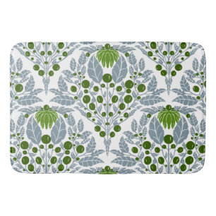 Art Nouveau Slate &Green–Vintage Floral Scallop  Bath Mat