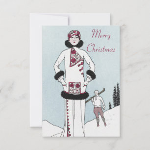 Art Nouveau Snow Queen Merry Christmas Card