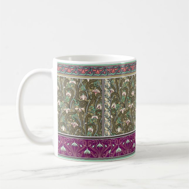 Art nouveau snowdrop flower pattern mug (Left)