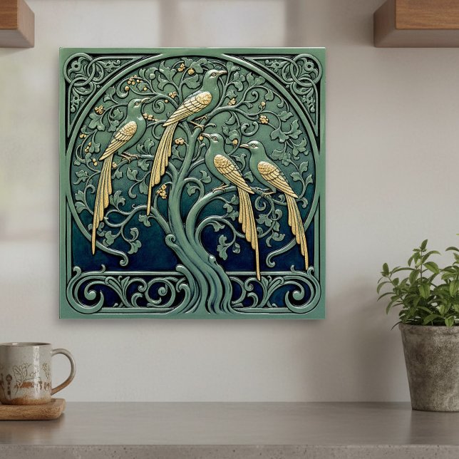 Art Nouveau Songbirds Pat#11 ID1193 Ceramic Tile (Creator Uploaded)