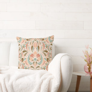 Art Nouveau Spirit Peach, Aqua, Taupe Cushion