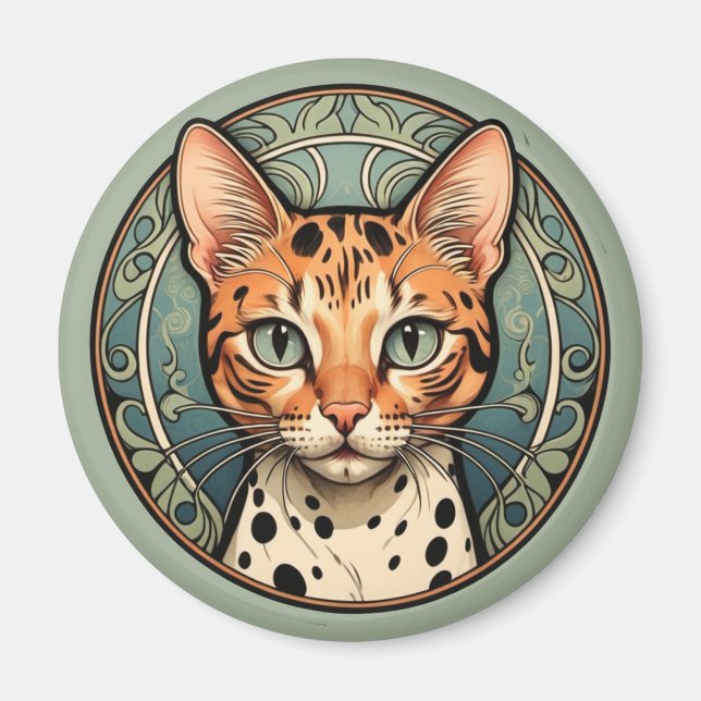 Art Nouveau Spotted Cat Magnet (Front)