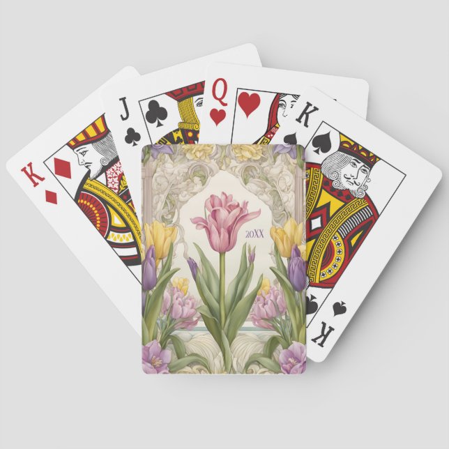 Art Nouveau Spring Tulip Dated  Playing Cards (Back)