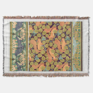 Art nouveau squirrel bird floral art verneuil  throw blanket