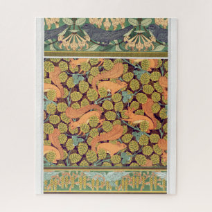 Art nouveau squirrel bird floral fall textile art jigsaw puzzle
