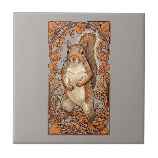 Art Nouveau Squirrel - funny squirrel lover Ceramic Tile (Front)
