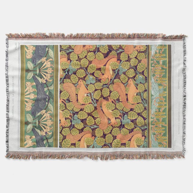 Art nouveau squirrel verneuil fall textile art throw blanket (Front)