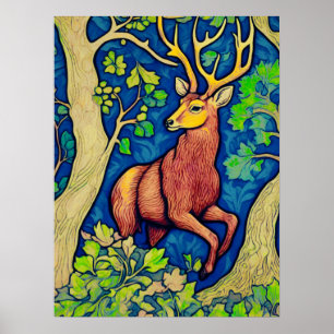 Art Nouveau Stag in a Fantasy Forest  Poster