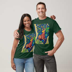 Art Nouveau Stag in a Fantasy Forest T-Shirt