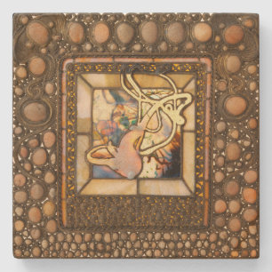 Art nouveau stained glass abstract squash window stone coaster