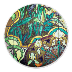 Art nouveau stained glass floral ceramic knob