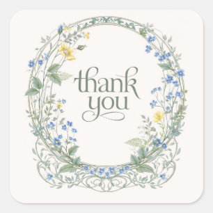 Art Nouveau Stained Glass Floral Frame  Square Sticker